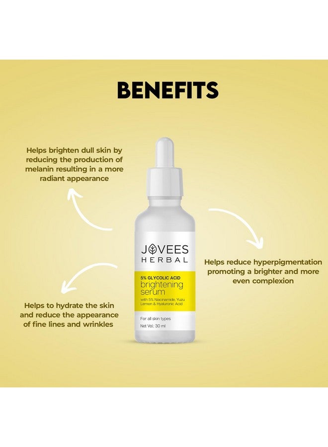 Herbal 5% Glycolic Acid Brightening Serum With 5% Niacinamide Yuzu Lemon & Hyaluronic Acid Improves Skin Texture & Uneven Skin For All Skin Types 30 Ml