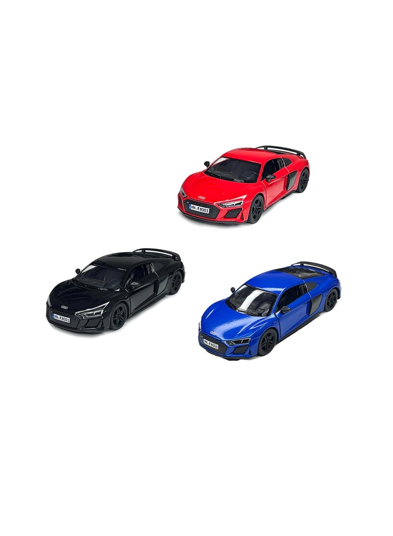 Pack of 3 Pcs 1:36 Scale 2021 Audi R8 Coupe Door Openable Pull Back Action Diecast Model Alloy Metal Toy Car-Assorted Colour