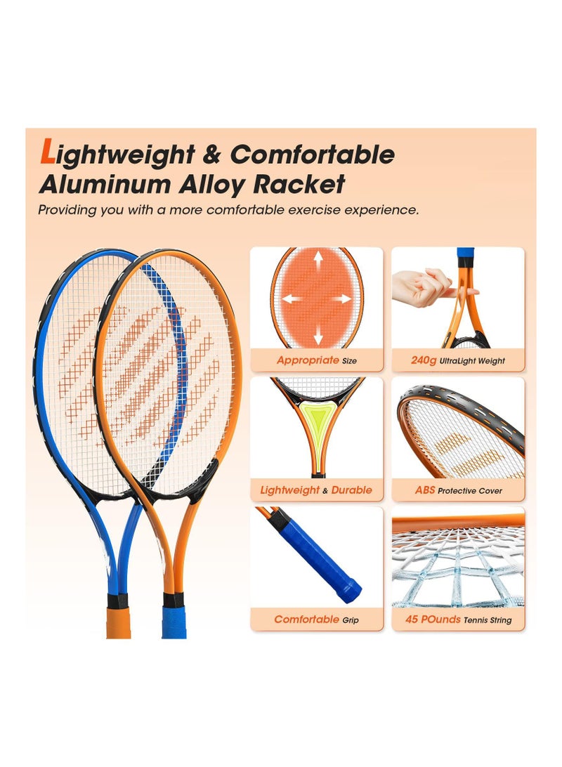 Kids Tennis Trainer Rebound Ball Set, Professional Racket, Portable Practice Rebounder, Equipment with 2 Racket & Bag, Suitable for Level Players