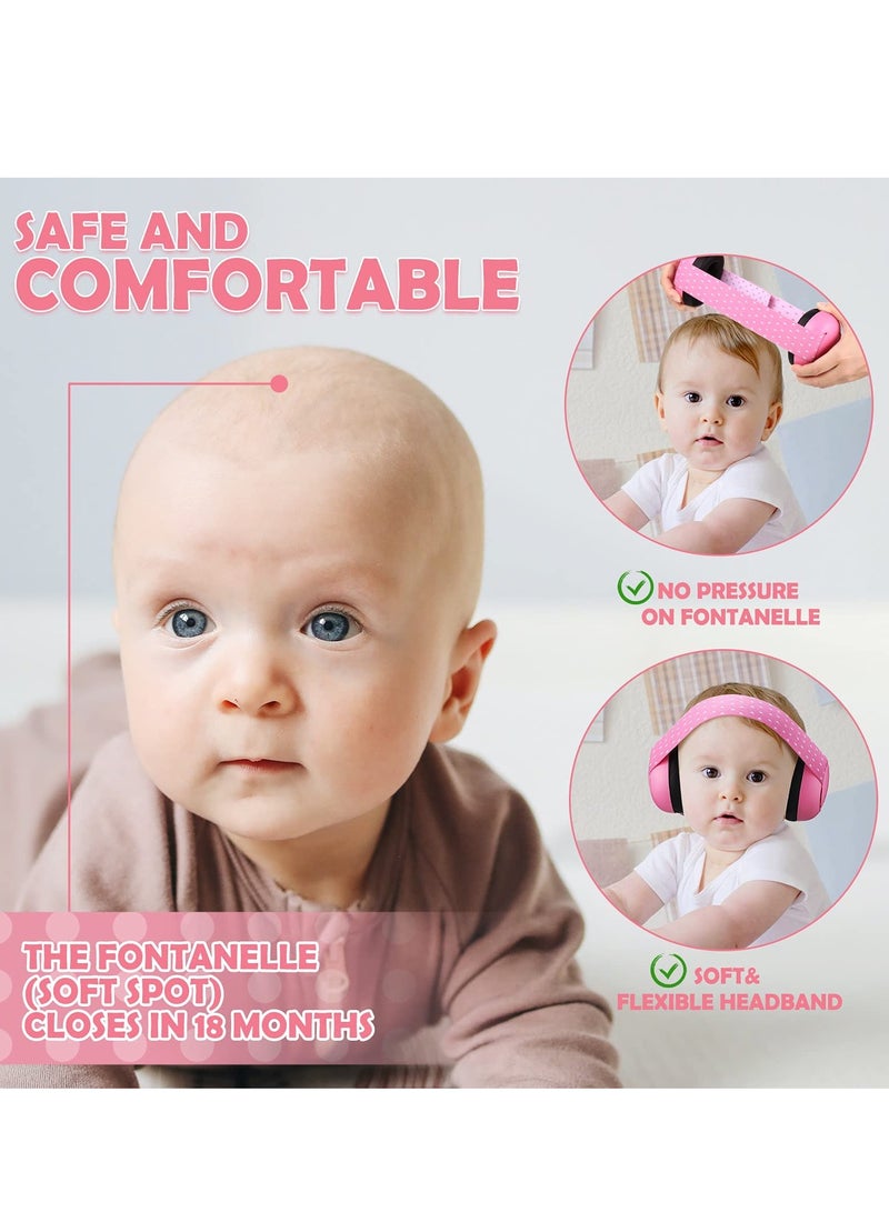 Baby Earmuffs, 2-24 Months Adjustable Baby Ear Protection Earphones Noise Reduction Earmuffs with Cloth Bag Soundproofing for Newborns (Pink)