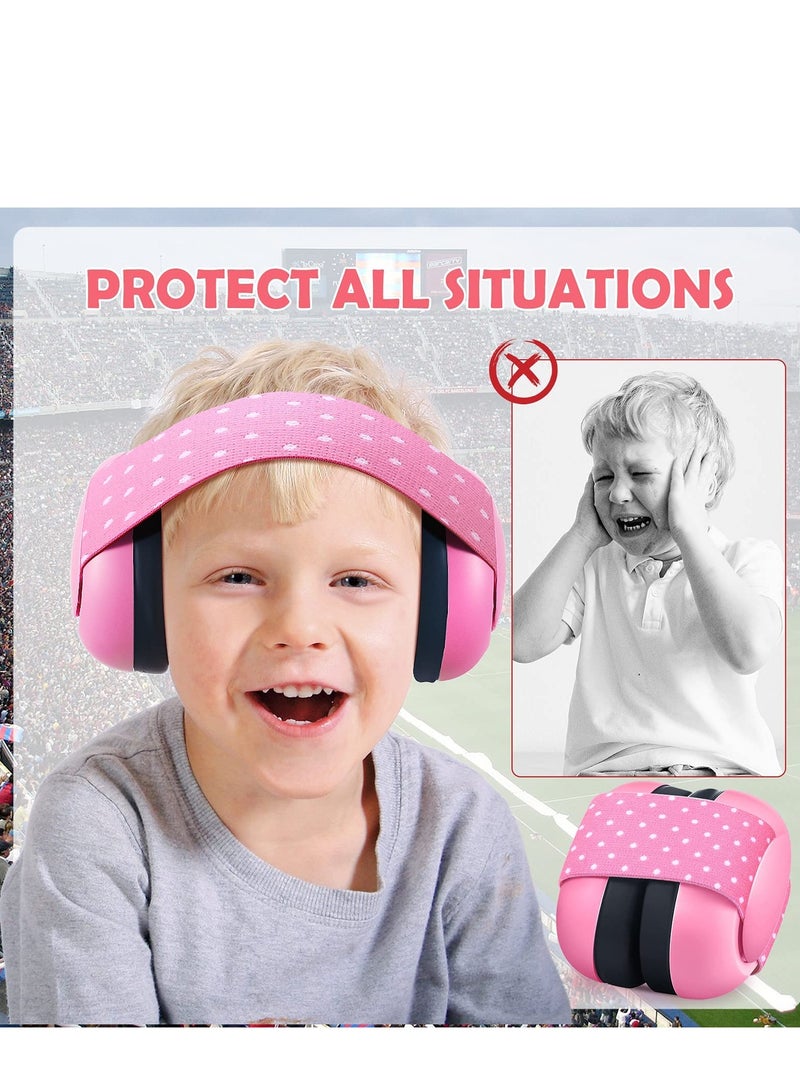 Baby Earmuffs, 2-24 Months Adjustable Baby Ear Protection Earphones Noise Reduction Earmuffs with Cloth Bag Soundproofing for Newborns (Pink)