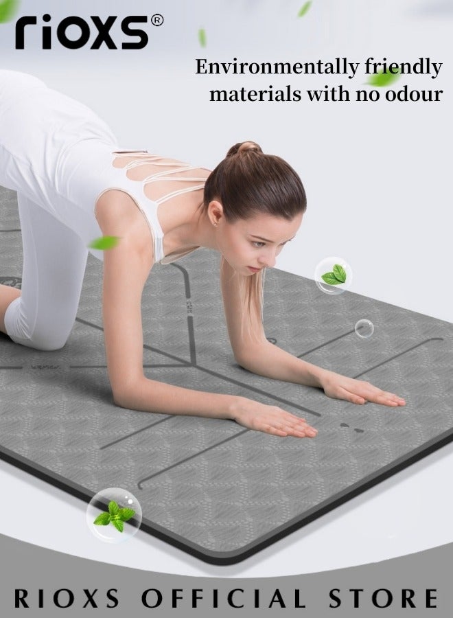 Thick Yoga Mat with Carrier Strap, Non-Slip High-density Exercise Mat, Pilates Fitness Mat, Non-toxic Odorless Mat, Easy to Store and Clean, 183*61*0.6cm