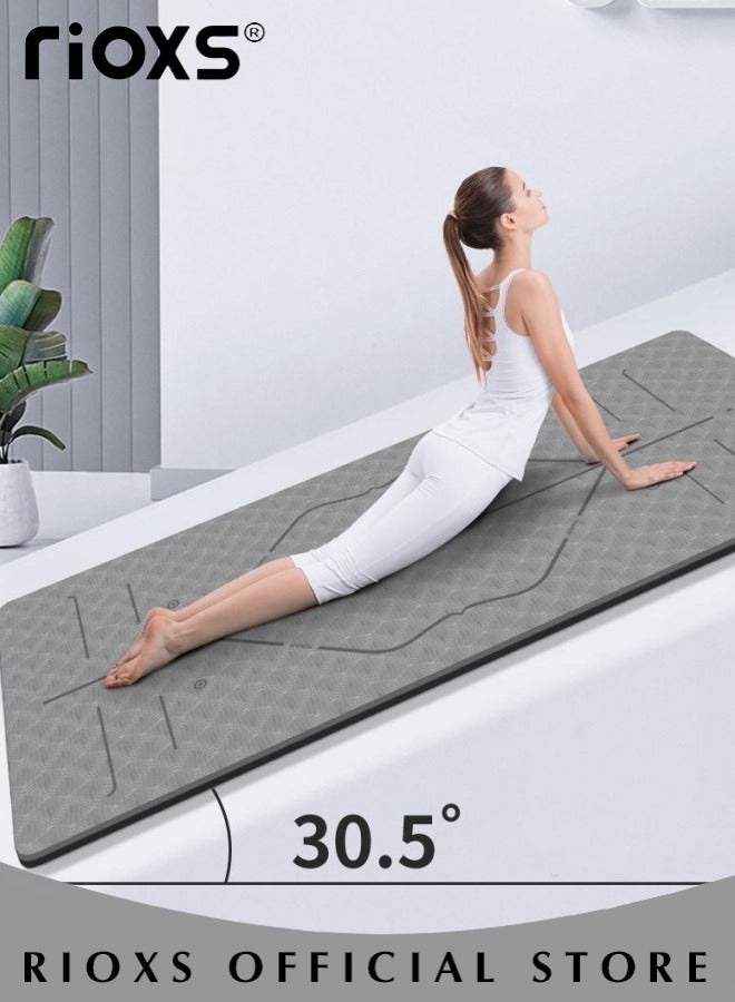 Thick Yoga Mat with Carrier Strap, Non-Slip High-density Exercise Mat, Pilates Fitness Mat, Non-toxic Odorless Mat, Easy to Store and Clean, 183*61*0.6cm
