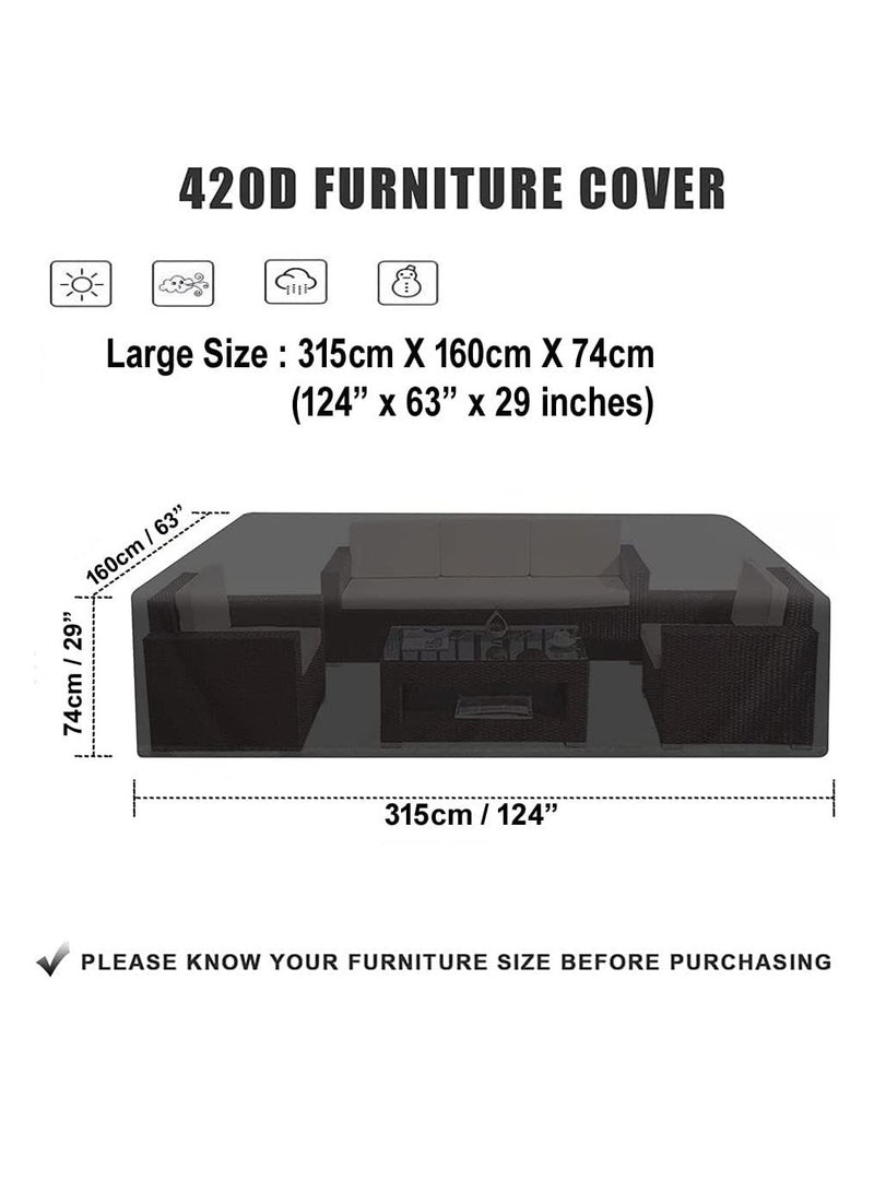 Waterproof Outdoor Furniture Cover XL 315cm x 160cm x 74cm, Premium Quality Patio Furniture Covers Dust Proof Anti-UV Heavy Duty Durable Sofa Sectional Table & Chair Cover Large