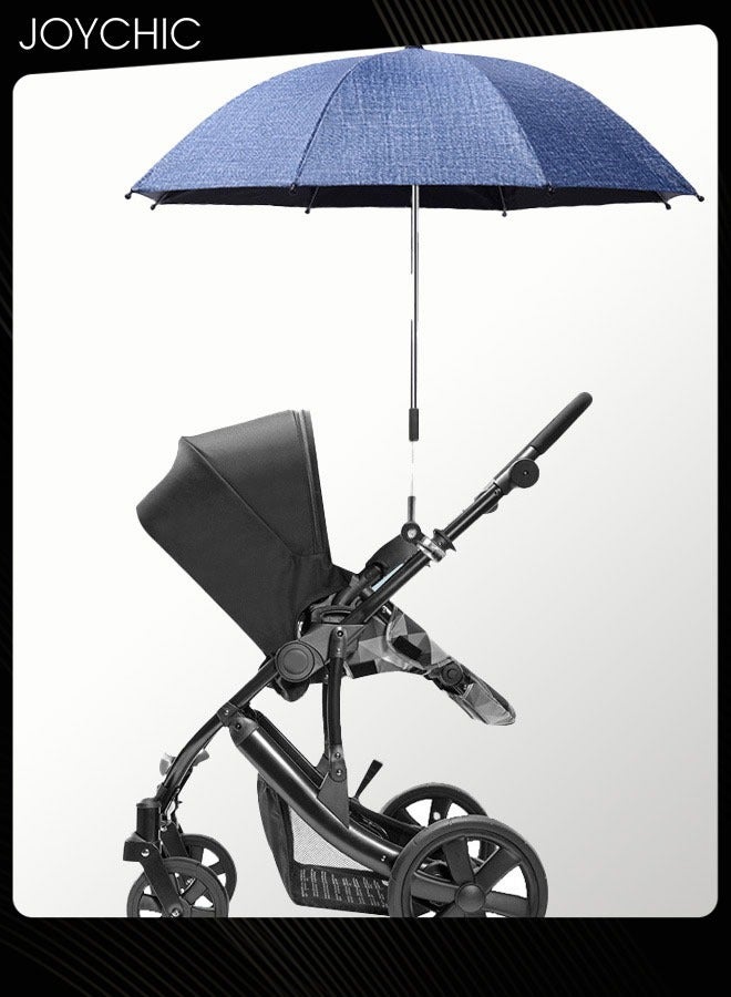 Baby Pram Umbrella with Adjustable Universal Clamp Children Buggy Sun-Proof Parasol with Clip On UPF 50+ Great for Pushchair Strollers Blue
