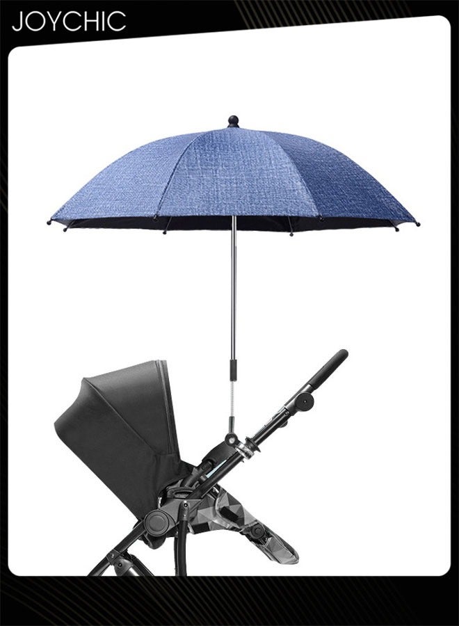 Baby Pram Umbrella with Adjustable Universal Clamp Children Buggy Sun-Proof Parasol with Clip On UPF 50+ Great for Pushchair Strollers Blue