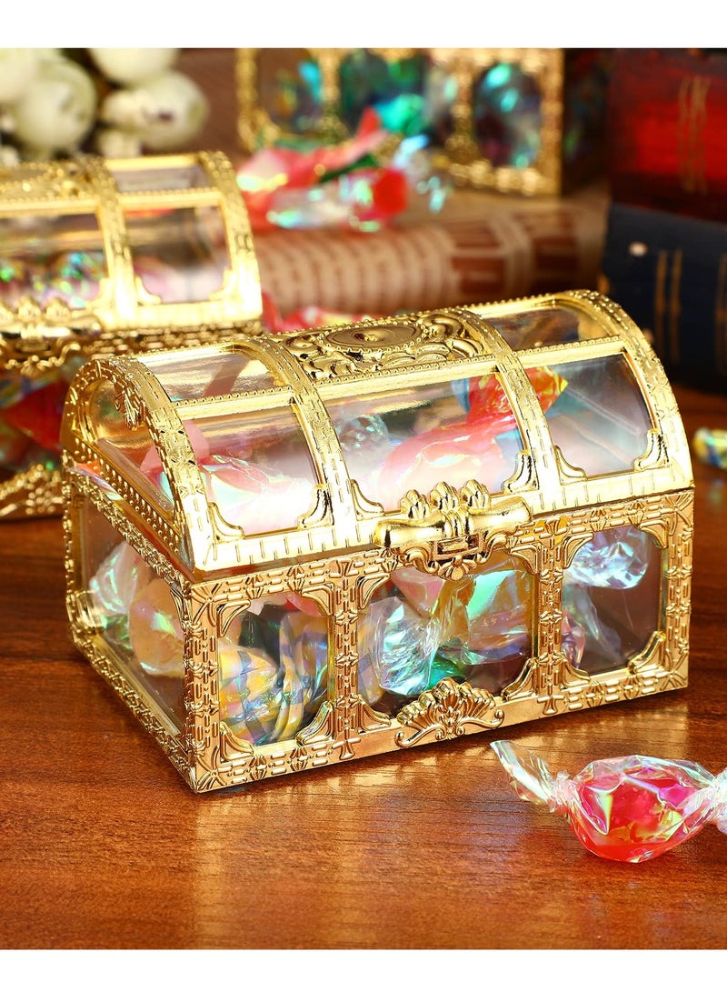 Treasure Box Candy Box, 12 Pieces Creative Treasure Box Jar Transparent Jewelry Box Chocolate Packaging Gift Decoration Display Box for Wedding Party Anniversary Birthday Gift (gold)