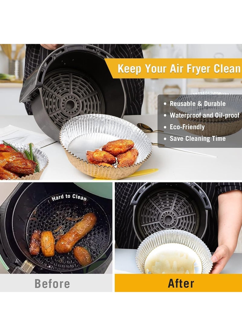 Air Fryer Liners, Air Fryer Parchment Paper Liner, Reusable Oil-Proof Water-Proof Non-Stick Parchment Paper Liners and Aluminium Foil, for Ninja and for Tower Cosori 7.9 Inch