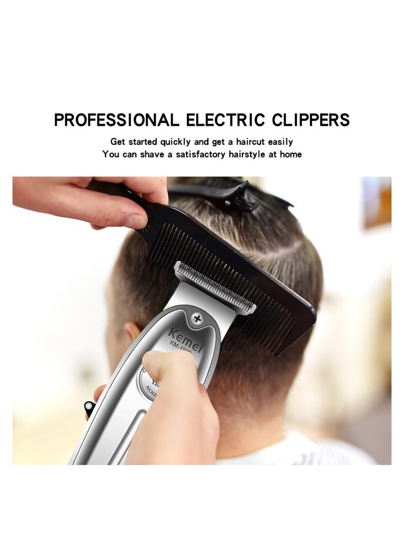 Professional Head And Beard Trimmer With 0Mm Blade For Men Hairdressers And Barbers, KM-1949 Quiet Rechargeable Cordless Clipper (Saudi Version) Silver Color