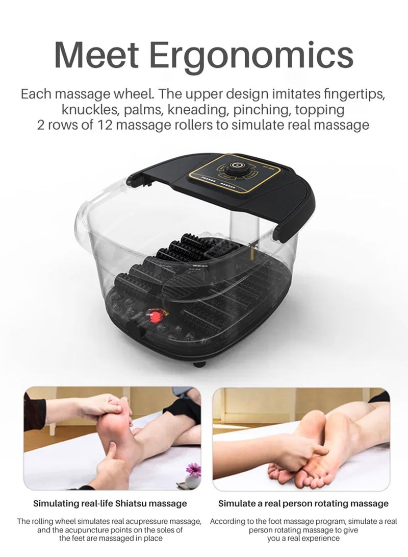 Electric Foot Spa Machine With Shiatsu Massager 12 Massage Rollers Mini Feet Detox Bath Infrared Heating Soaking Tub Basin Pedicure Bucket For Relieving Fatigue And Body Stress Fatigue