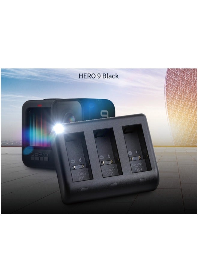 Triple-Slot Battery Charger for GoPro 12, 11, 10 - Includes Charging Cable