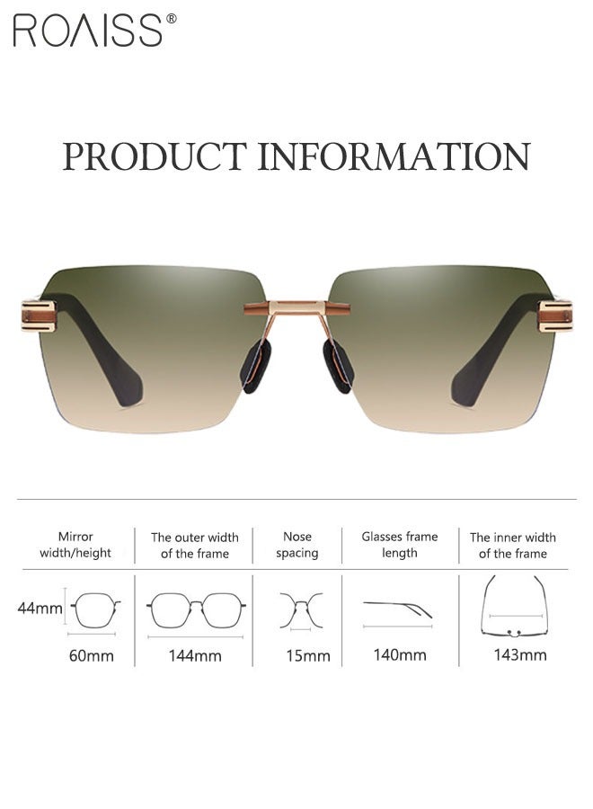 Men's Square Rimless Sunglasses, UV400 Protection Sun Glasses, Fashion Anti-Glare Sun Shades for Men Driving, Fishing, Traveling, Brown Gold, 60mm