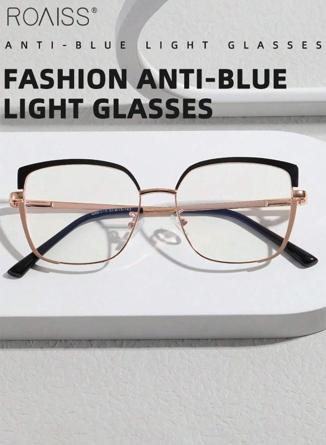 Women's Blue Light Blocking Glasses Blue Light Filter Computer Reading Gaming TV Phones Square Eyeglasses Fashion Anti Eyestrain Headache Eyewear Black Gold 53mm