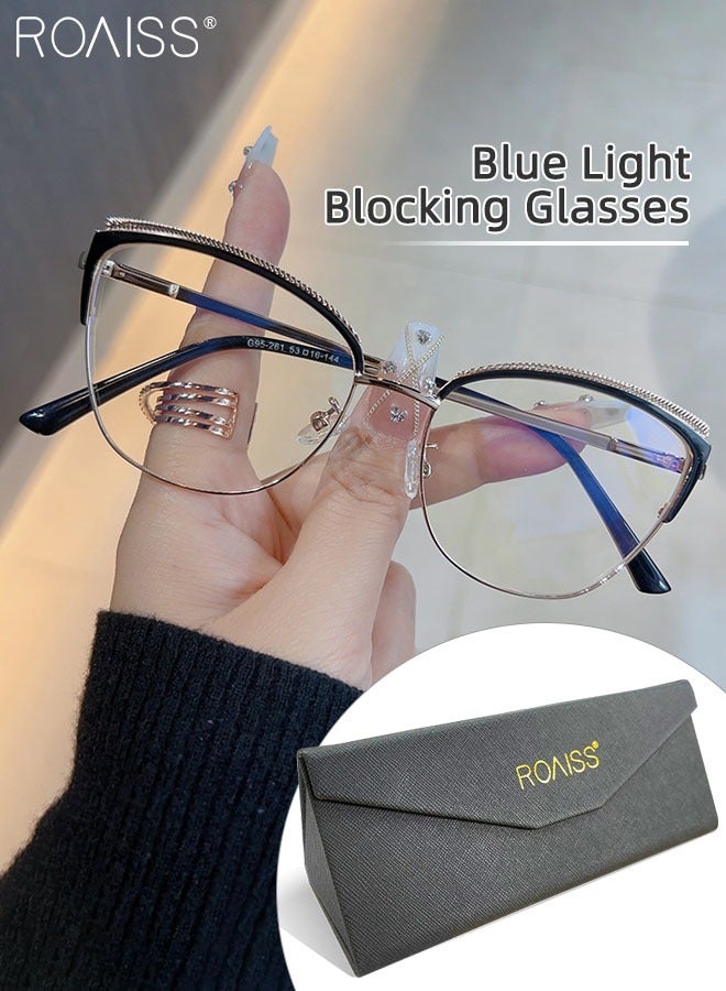 Women's Blue Light Blocking Glasses Blue Light Filter Computer Reading Gaming TV Phones Cat Eye Eyeglasses Fashion Anti Eyestrain Headache Eyewear Black Gold 53mm