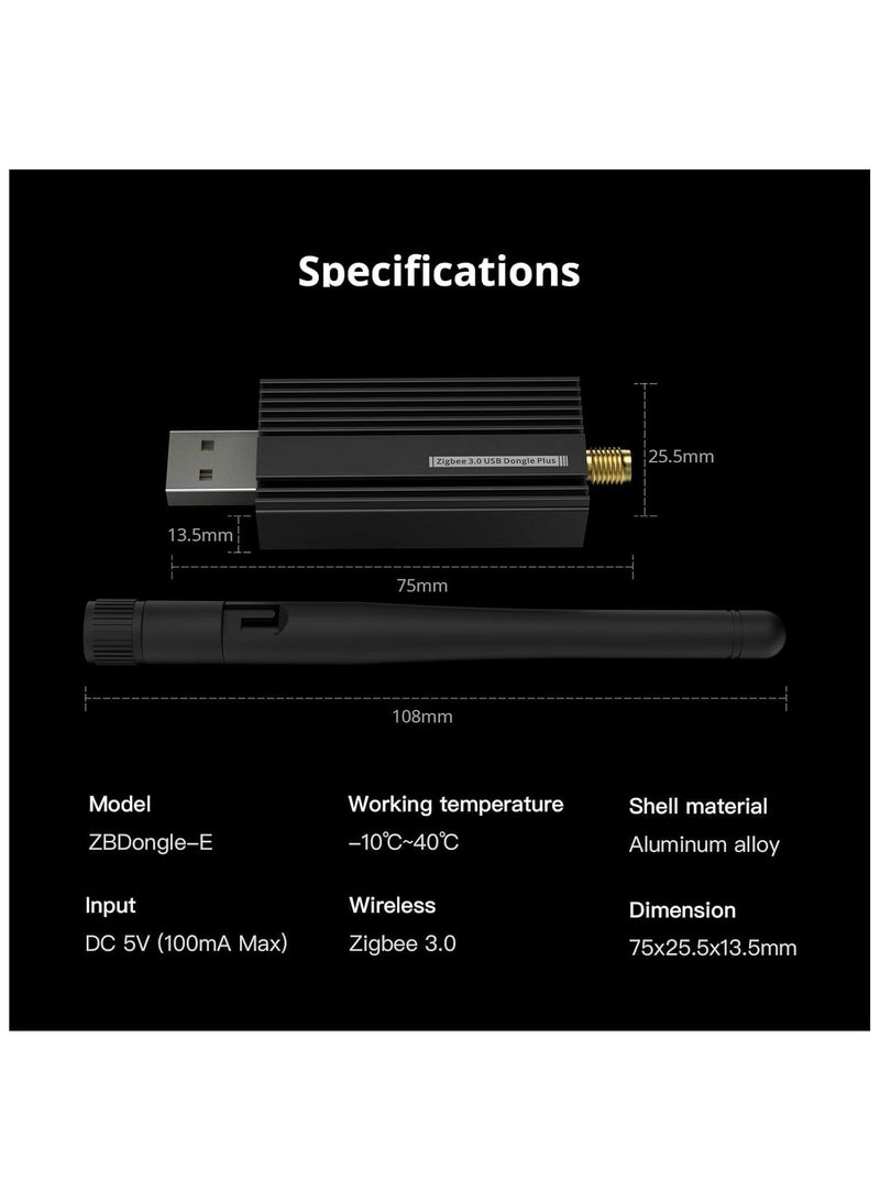 Zigbee 3.0 USB Dongle Plus-E Gateway, Universal Zigbee USB Gateway with Antenna for Home Assistant, Open HAB, Zigbee 2MQTT etc, Wireless Zigbee 3.0 USB Adapter, ZBDongle-E, EFR32MG2