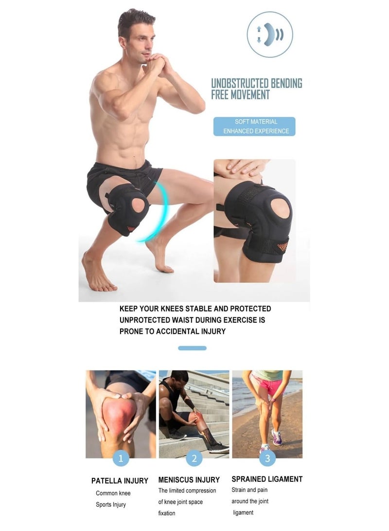Knee Brace, Knee Brace with Side Stabilizers, Open Patella Knee Support for Arthritis, Joint Pain, Meniscus Tear. Sports Knee Pads for Men Women Running, Basketball, Working Out, Volleyball