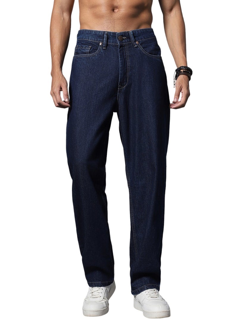 Loose Fit Wide Leg Mid Rise Jeans for Men