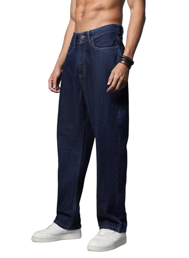 Loose Fit Wide Leg Mid Rise Jeans for Men