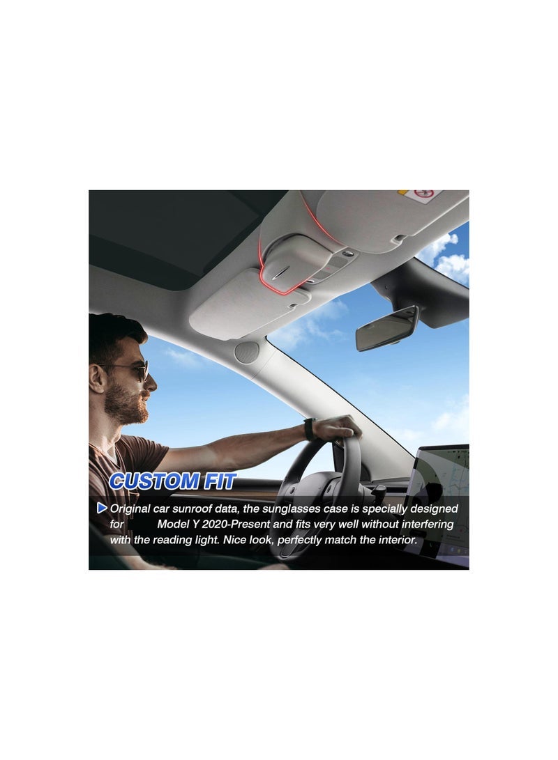 Sunglasses Holder, Compatible with Tesla Model Y 2020-2023 Accessories Glasses Case Car Interior Eyeglasses Protective Storage Box Organizer Mount on Roof ABS Material, Press-type Design(1 Pack)
