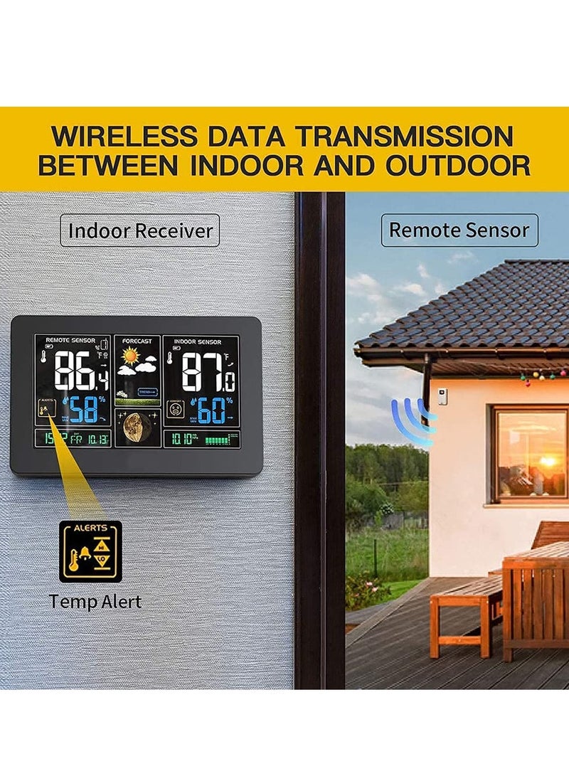 Weather Station Wireless Indoor Outdoor Thermometer, Color Display Digital Weather Thermometer with Atomic Clock, Forecast Station with Calendar and Adjustable Backlight