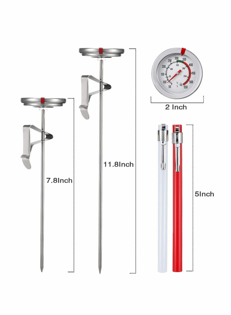 Deep Fry Thermometer,Stainless Steel Thermometer Instant Read 2 Inch Dial Thermometer 7.8 or 11.8 Inch Long Stem,with Metal Retaining Clip and 2 Pieces Plastic Sleeves-2 PCS