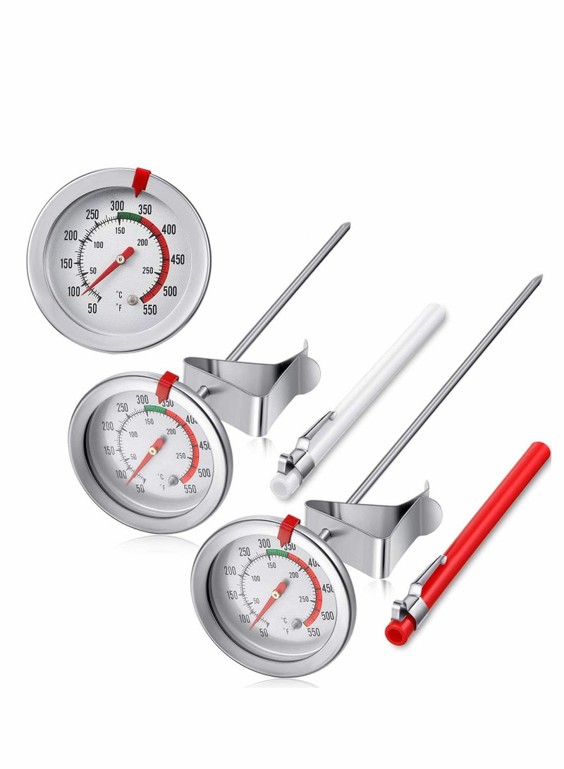 Deep Fry Thermometer,Stainless Steel Thermometer Instant Read 2 Inch Dial Thermometer 7.8 or 11.8 Inch Long Stem,with Metal Retaining Clip and 2 Pieces Plastic Sleeves-2 PCS