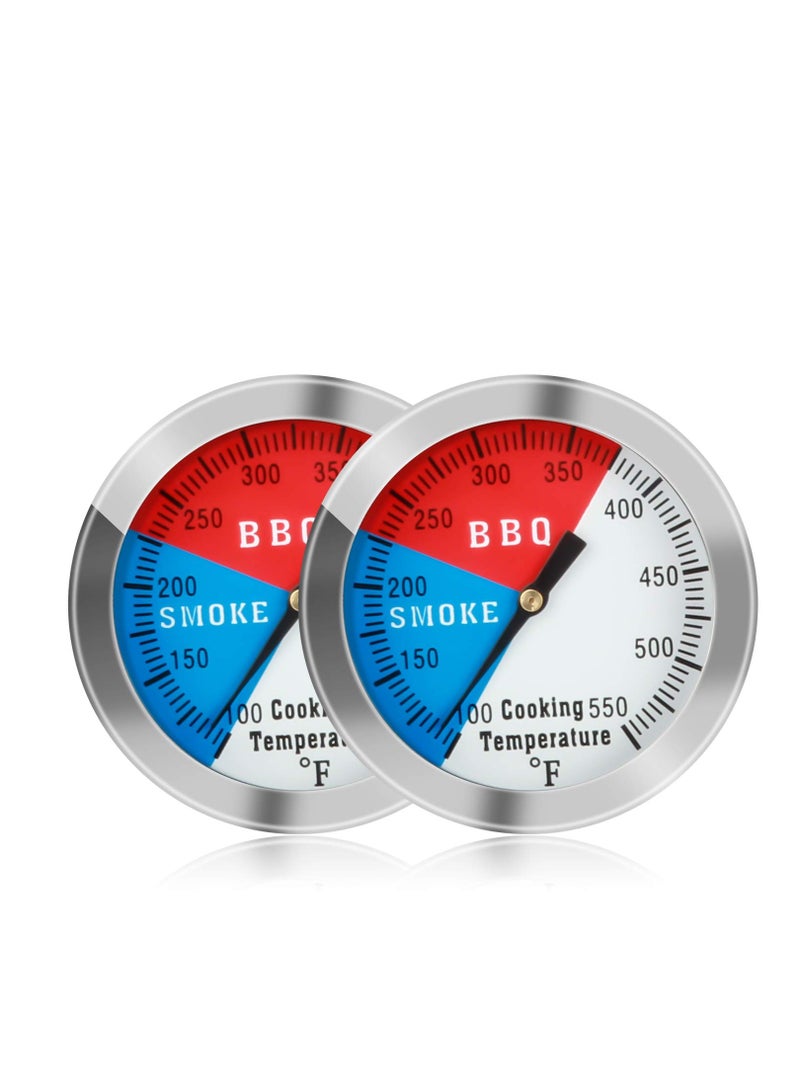 BBQ Thermometer Temperature Gauge, 2Inch Stainless Steel Barbecue Charcoal Grill Smoker Temp Gauge Pit, Fahrenheit and Heat Indicator for Cooking Meat,Stainless Steel Temp Gauge (2Pack)