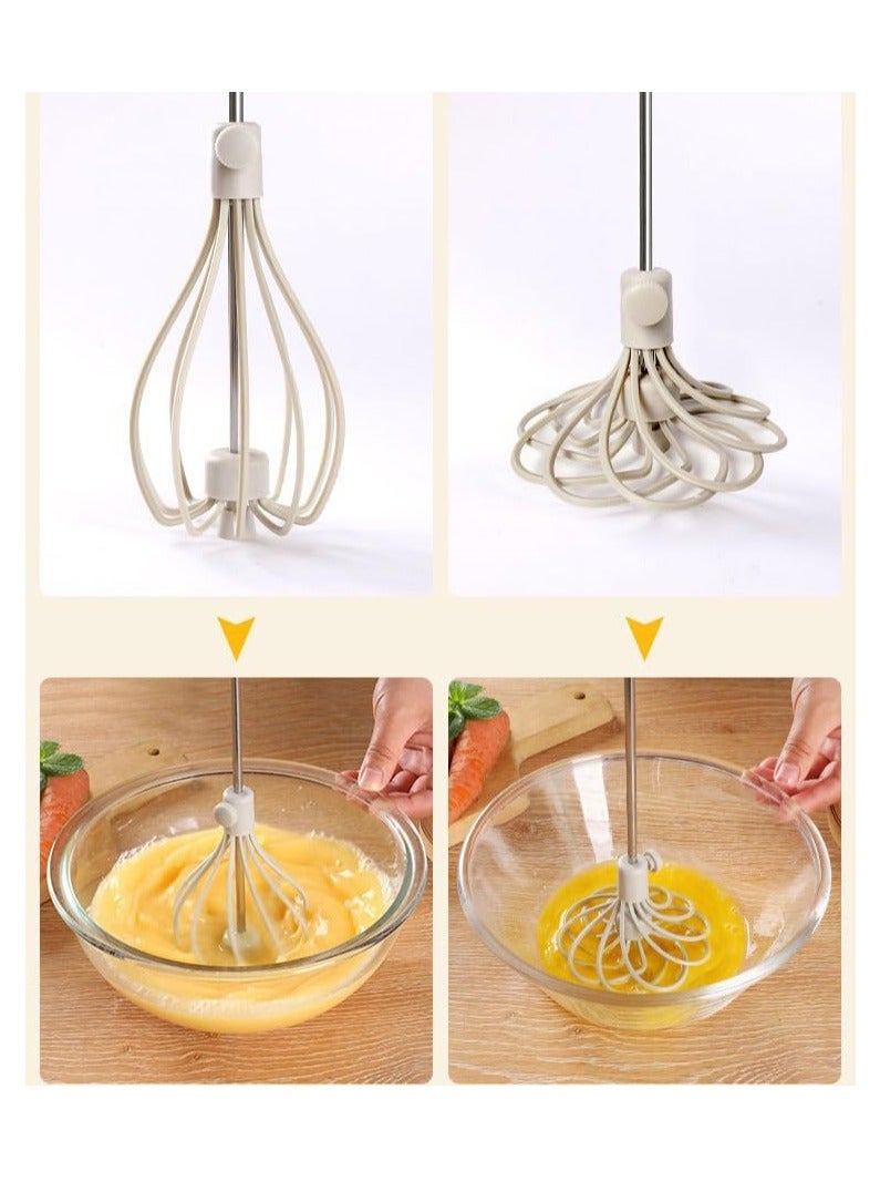 2 Pcs Stainless Steel Semi Automatic Whisk, 2024 Upgrade Rotating Automatic Eggbeater for Cooking, Hand Push Mixer Stirrer Tool Manual Egg Shaker Easy Whisk Whipped Cream Dispenser