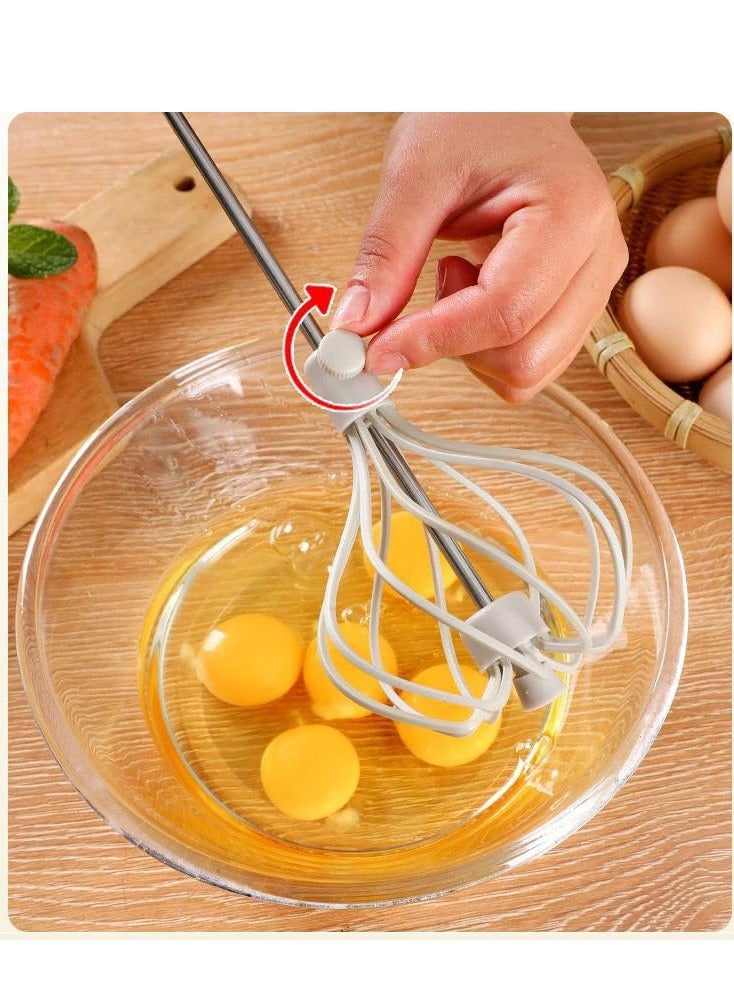 2 Pcs Stainless Steel Semi Automatic Whisk, 2024 Upgrade Rotating Automatic Eggbeater for Cooking, Hand Push Mixer Stirrer Tool Manual Egg Shaker Easy Whisk Whipped Cream Dispenser