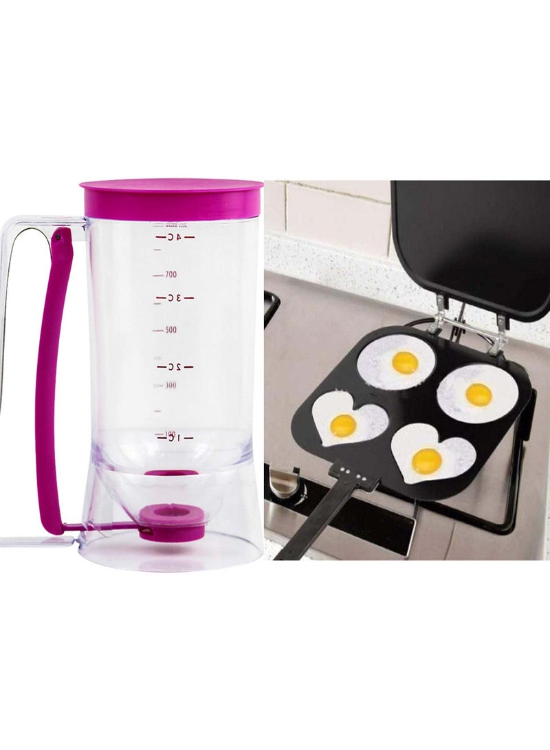 Pancake Making Mold Hotcake,Flip Up Open Slim Pan 4 in 1 Pancake Maker Pan
 With Cake Batter Dispenser