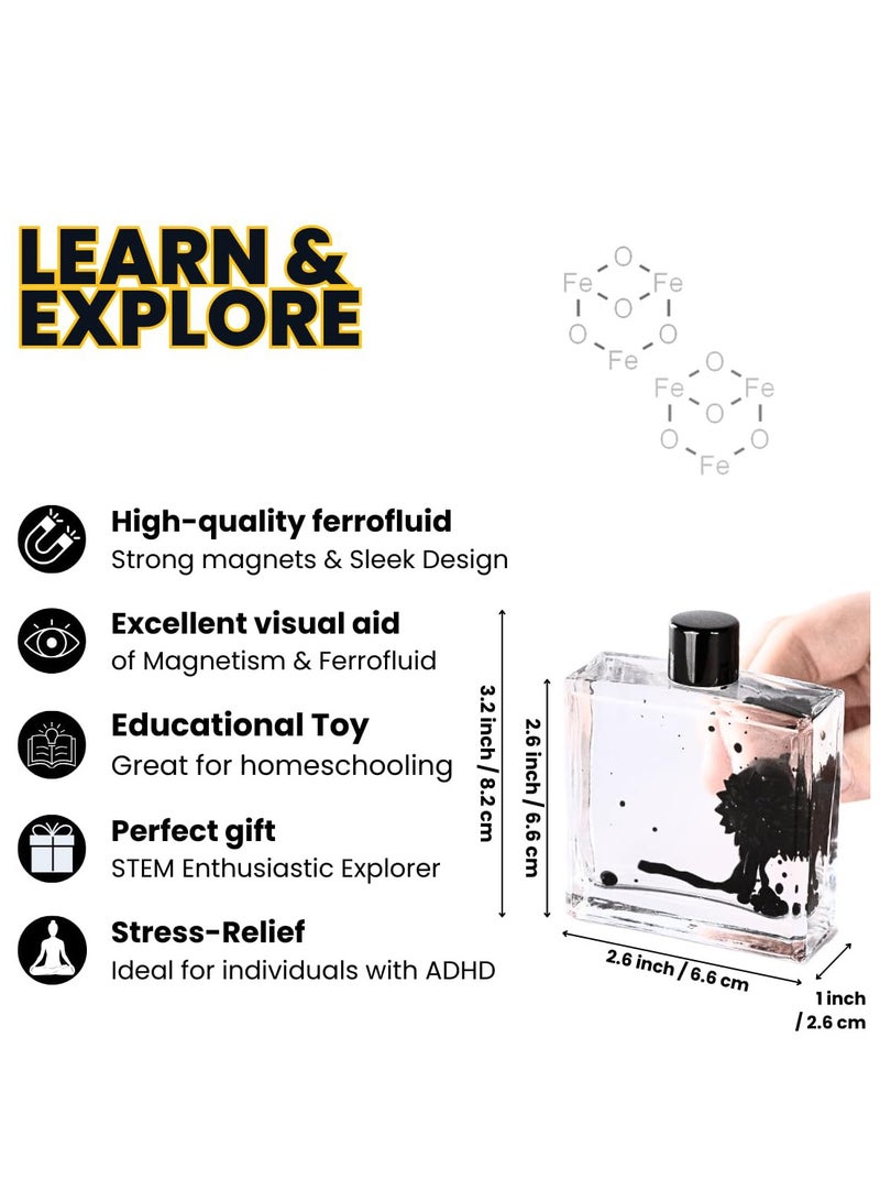 FerroFluid Display Toy Bottle, Filled with Ferro Fluid Liquid Metal, Best STEM Toy with Magnets Ferrofluid Magnetic Display in a Bottle Fidget Interactive Toys Adults, Iron Filings Magnet Science Kit