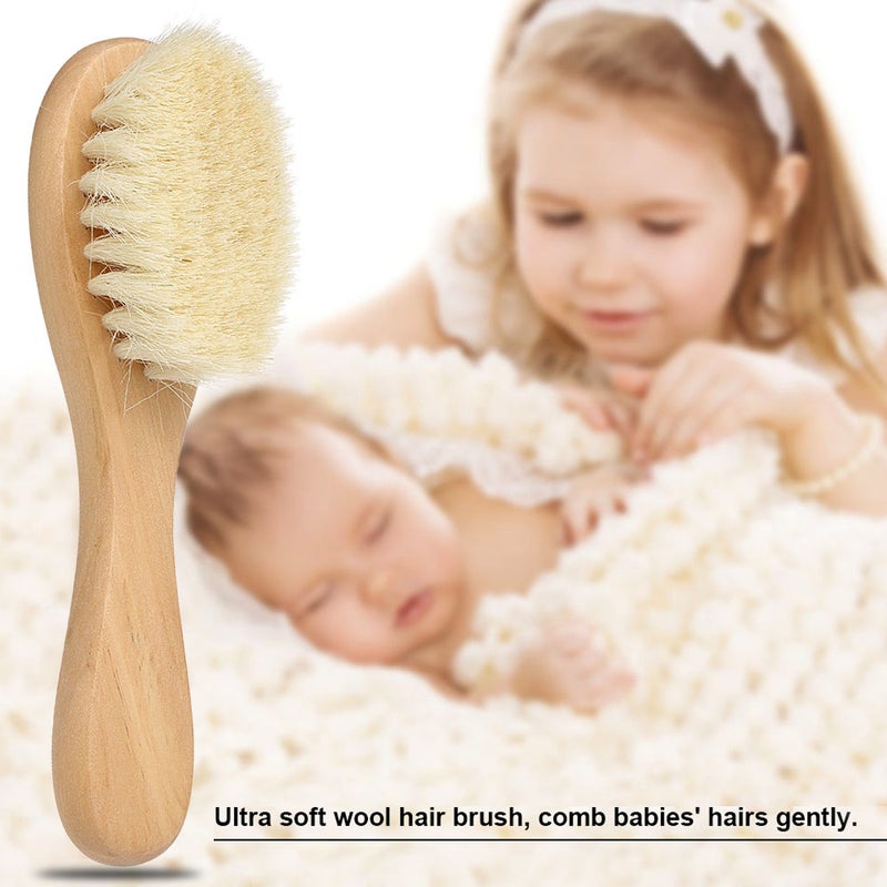 Wooden Handle New Baby Hair Comb Set Beige 15 x 4 x 5cm