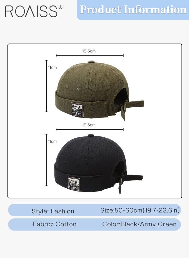 2 Pcs Adult Brimless Hat, Hip Hop Hat Adjustable Doceker Cap Roll Cuff Retro Brimless Soft Beanie Sailor Hat for Men Women