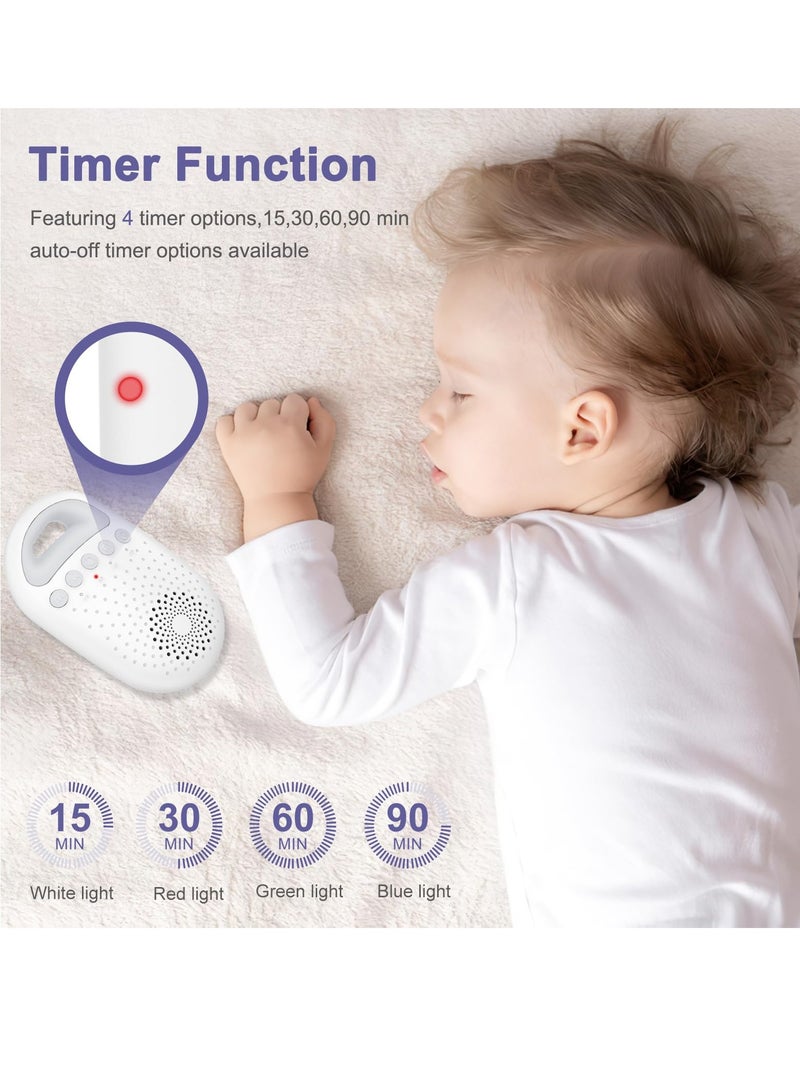 White Noise Machine, 26 Soothing Sounds Portable White Noise Machine, Type-c Rechargeable Sound Machine Baby for Pram, Dual Night Light Mode, 4 Timer, Memory Function for Adult & Baby