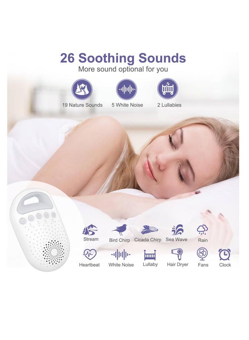 White Noise Machine, 26 Soothing Sounds Portable White Noise Machine, Type-c Rechargeable Sound Machine Baby for Pram, Dual Night Light Mode, 4 Timer, Memory Function for Adult & Baby