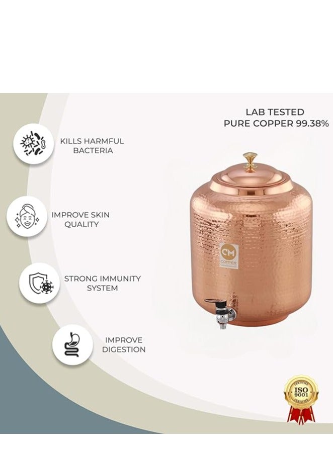 5 Litre Pure Copper Hammered Water Dispenser (Matka) Container Pot with 1Pure Copper Glasses Pure Copper and Ayurvedic Health Benefits (5000 ml + 600 ml)