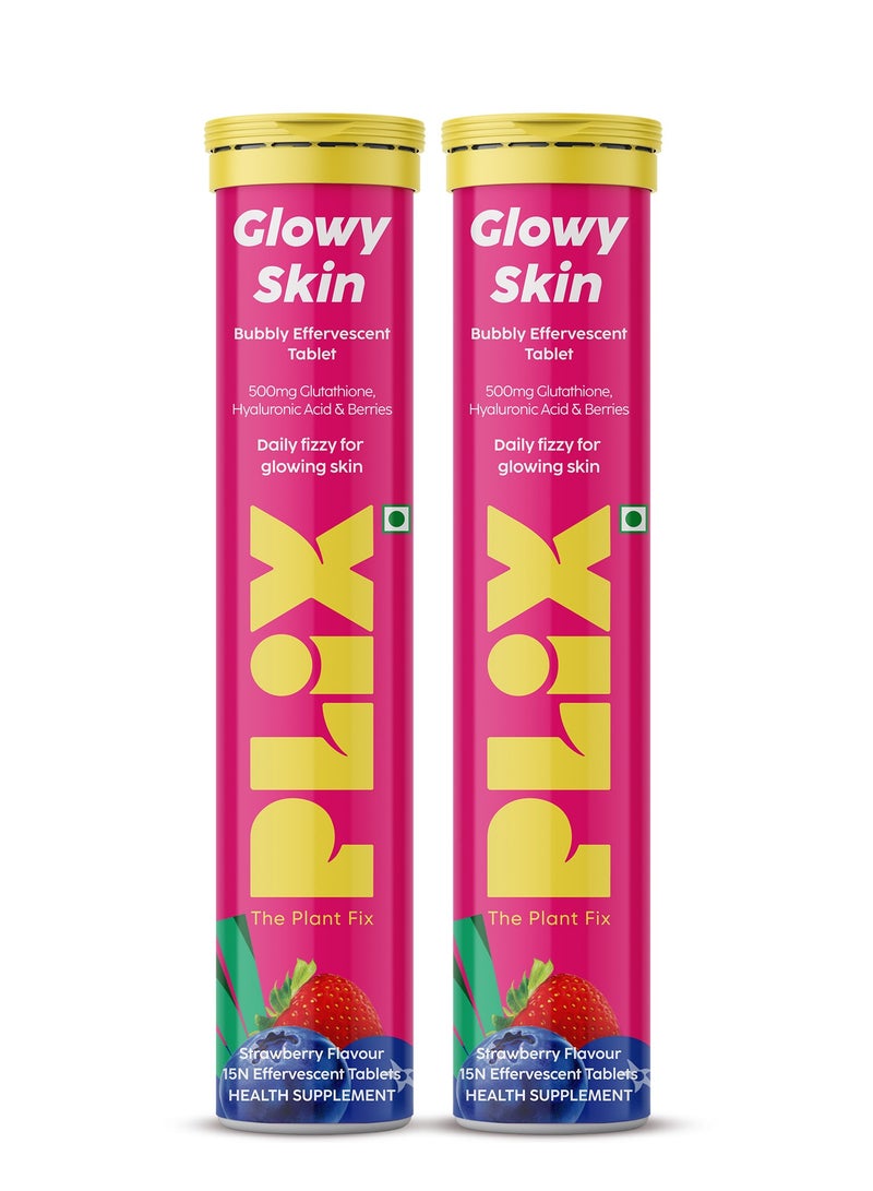 PLIX THE PLANT FIX 500mg Glutathione Skin Glow 30 Effervescent Tablets for Clear and Youthful Skin | Vitamin E Reduces Pigmentation, Fades Dark Spots, Hydrates Skin | Pack of 2, Strawberry Flavour