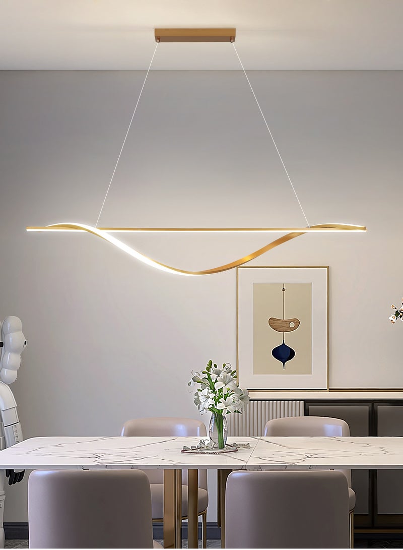 LED Modern Dimmable Pendant Light, Minimalist Curved Shape Golden LED Chandelier, Acrylic Hanging Light Fixture for Kitchen Island, Dining Room, Living Room,50W