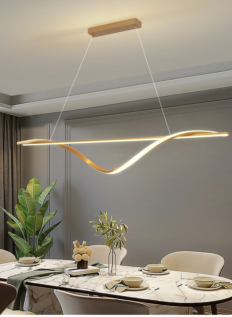 LED Modern Dimmable Pendant Light, Minimalist Curved Shape Golden LED Chandelier, Acrylic Hanging Light Fixture for Kitchen Island, Dining Room, Living Room,50W