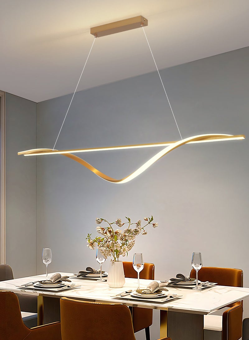 LED Modern Dimmable Pendant Light, Minimalist Curved Shape Golden LED Chandelier, Acrylic Hanging Light Fixture for Kitchen Island, Dining Room, Living Room,50W