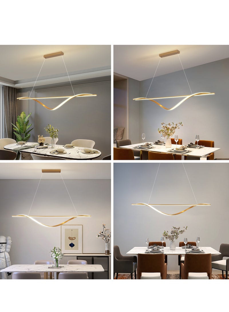 LED Modern Dimmable Pendant Light, Minimalist Curved Shape Golden LED Chandelier, Acrylic Hanging Light Fixture for Kitchen Island, Dining Room, Living Room,50W