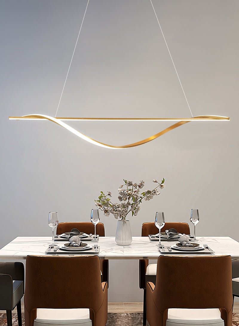 LED Modern Dimmable Pendant Light, Minimalist Curved Shape Golden LED Chandelier, Acrylic Hanging Light Fixture for Kitchen Island, Dining Room, Living Room,50W