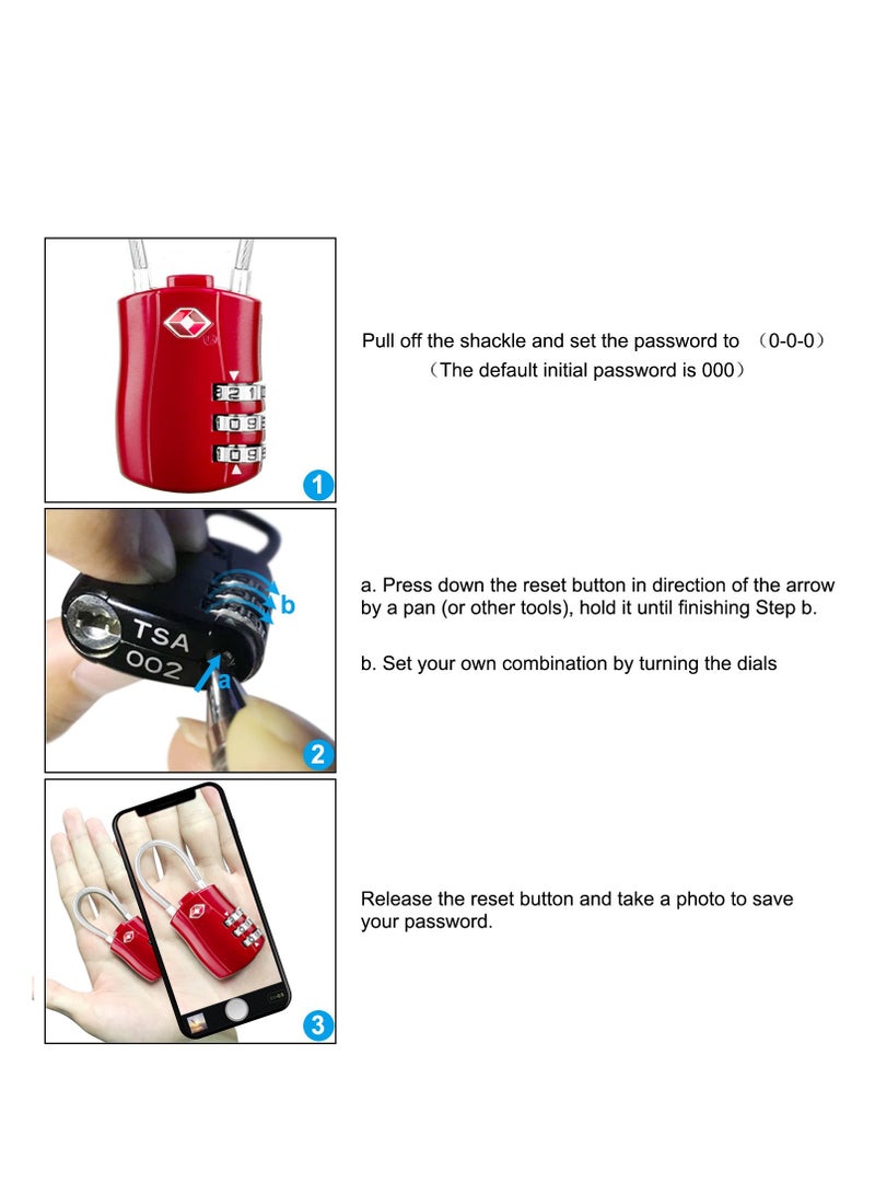 TSA Luggage Locks, TSA Approved Luggage Lock 3-Digit Re-settable Combination Lock, Code Lock for Travel Suitcase Luggage Bag Lockers (2PCS Red) [ Zinc Alloy Version]