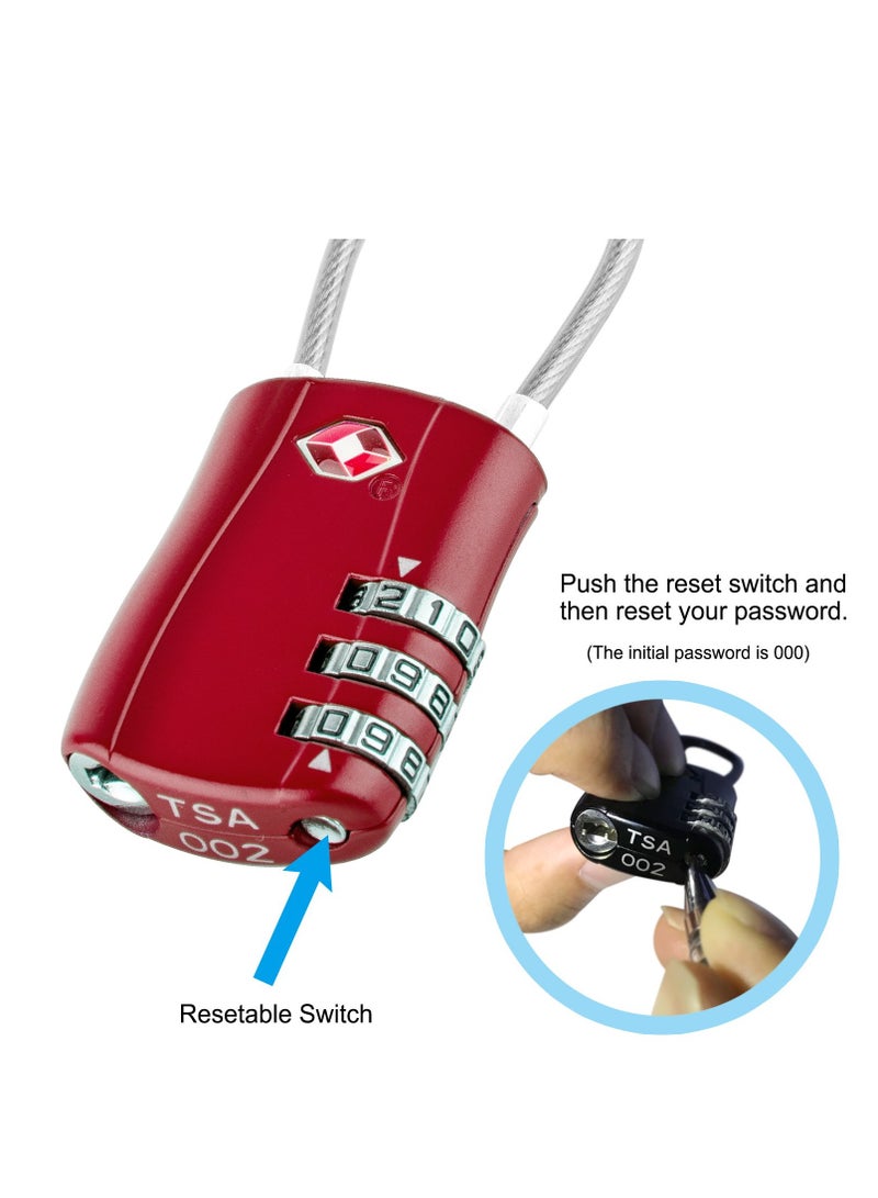 TSA Luggage Locks, TSA Approved Luggage Lock 3-Digit Re-settable Combination Lock, Code Lock for Travel Suitcase Luggage Bag Lockers (2PCS Red) [ Zinc Alloy Version]