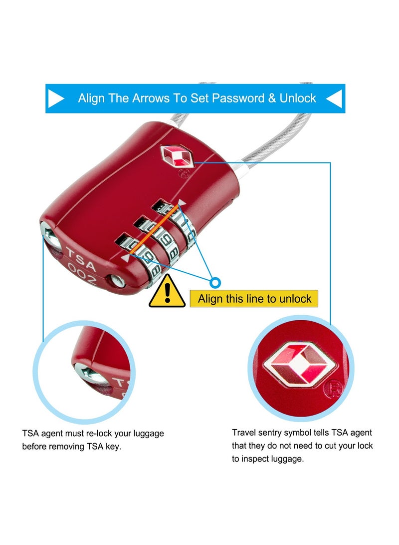 TSA Luggage Locks, TSA Approved Luggage Lock 3-Digit Re-settable Combination Lock, Code Lock for Travel Suitcase Luggage Bag Lockers (2PCS Red) [ Zinc Alloy Version]