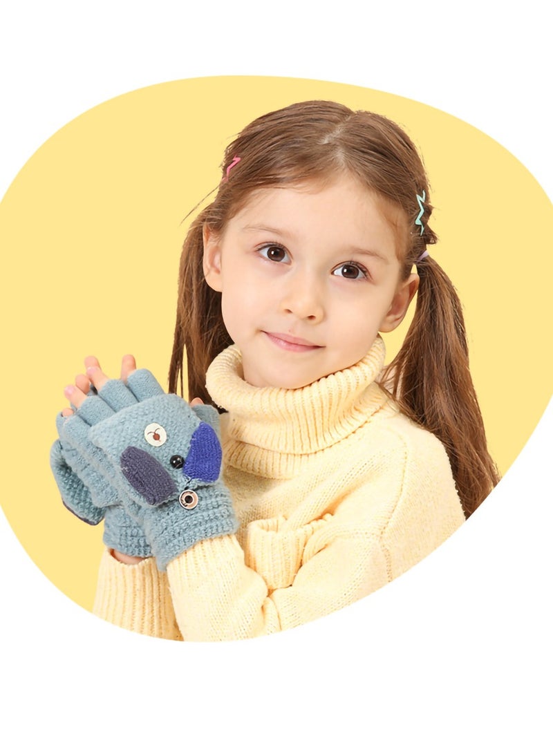 Children's Kids Half Finger Gloves, 2 Pairs Kids Warm Winter Gloves, Fingerless Knitted Warm Winter Gloves for Boy Girl,4-9Y