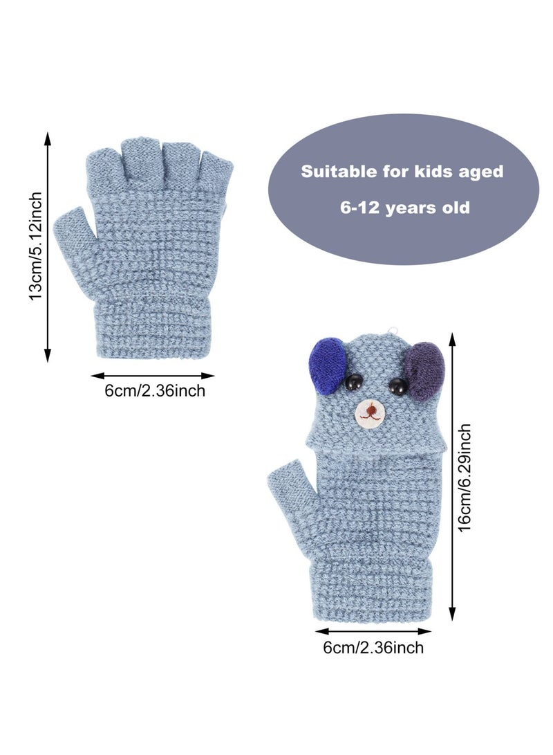 Children's Kids Half Finger Gloves, 2 Pairs Kids Warm Winter Gloves, Fingerless Knitted Warm Winter Gloves for Boy Girl,4-9Y