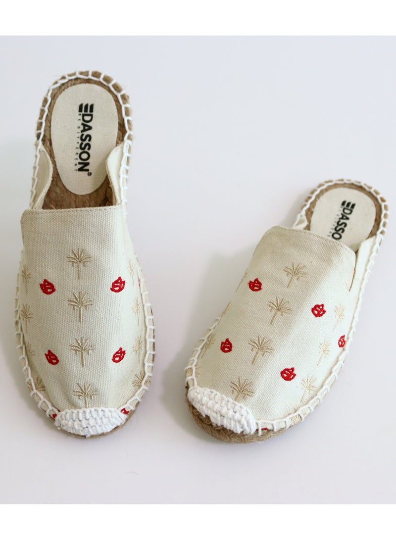 Embroidered Palm Paradise Espadrille (Bone White)