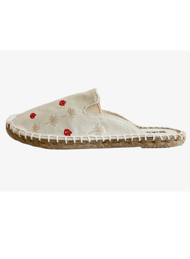 Embroidered Palm Paradise Espadrille (Bone White)