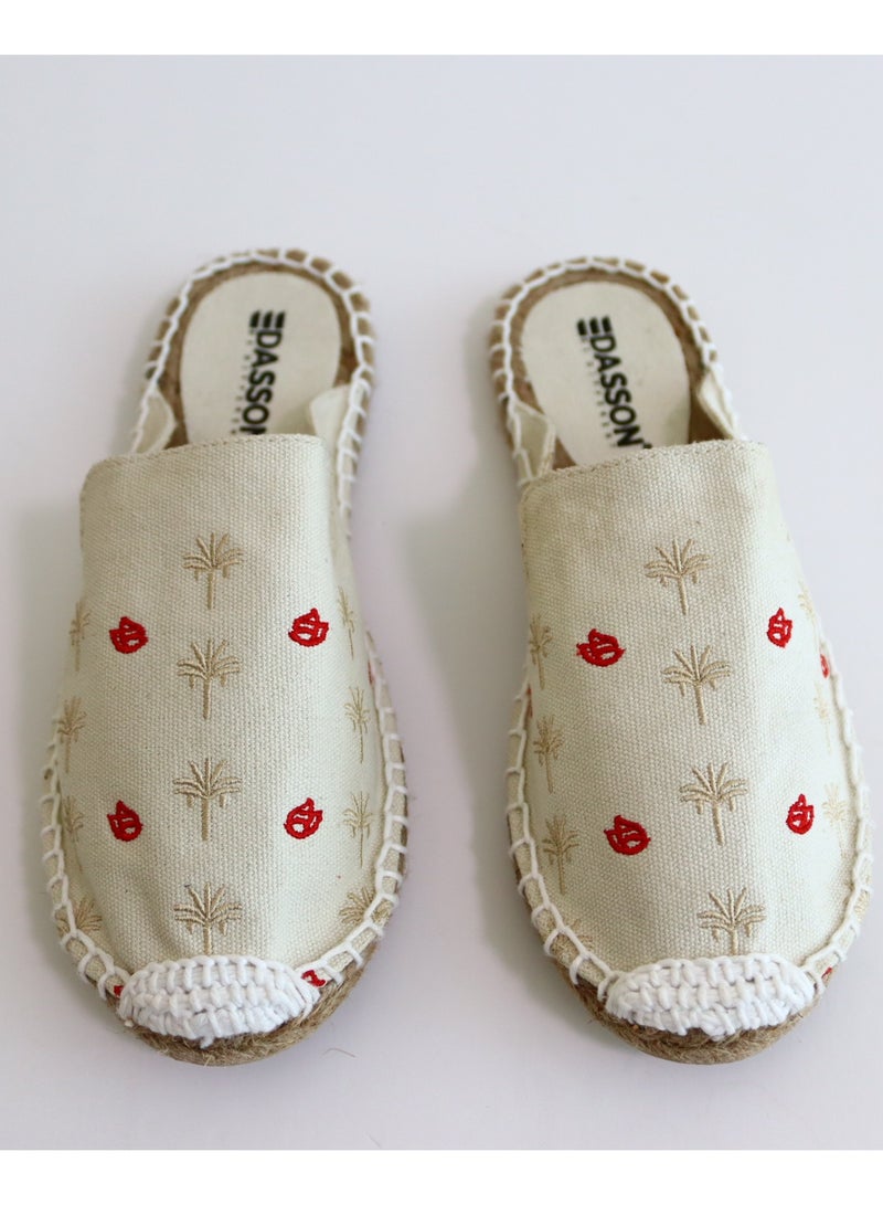 Embroidered Palm Paradise Espadrille (Bone White)